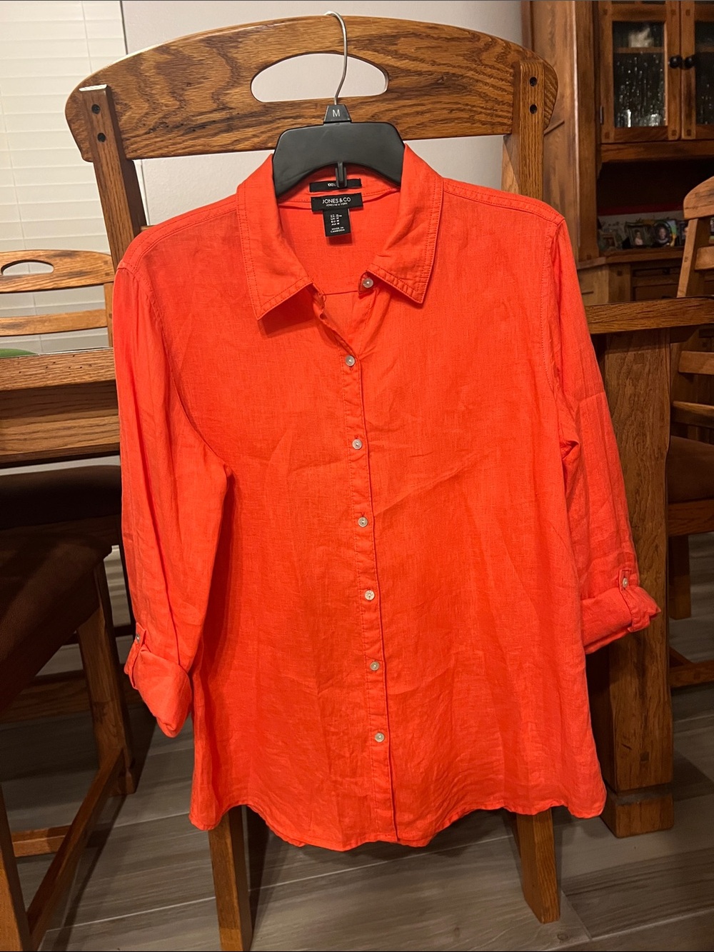 Jones New York Bright Orange Roll-Tab Button Down Shirt